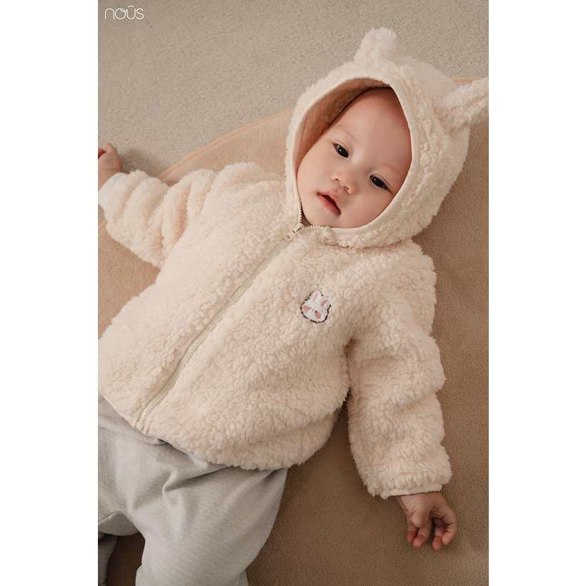 Áo khoác lông mũ tai gấu thỏ thêu hình cho bé 6M-18M