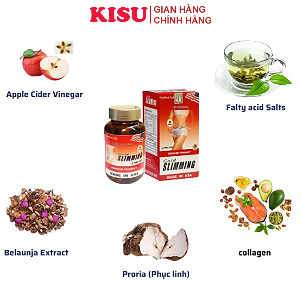 Viên Uống Giảm Cân Giảm Mỡ Bụng Mỡ Toàn Thân Gold Slimiing - Hộp 30 Viên Nhập Khẩu Mỹ