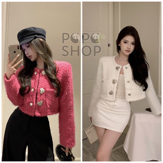  Áo khoác dạ croptop khuy trái tim bling siêu xinh sang chảnh áo khoác dạ đứng form trẻ trung 