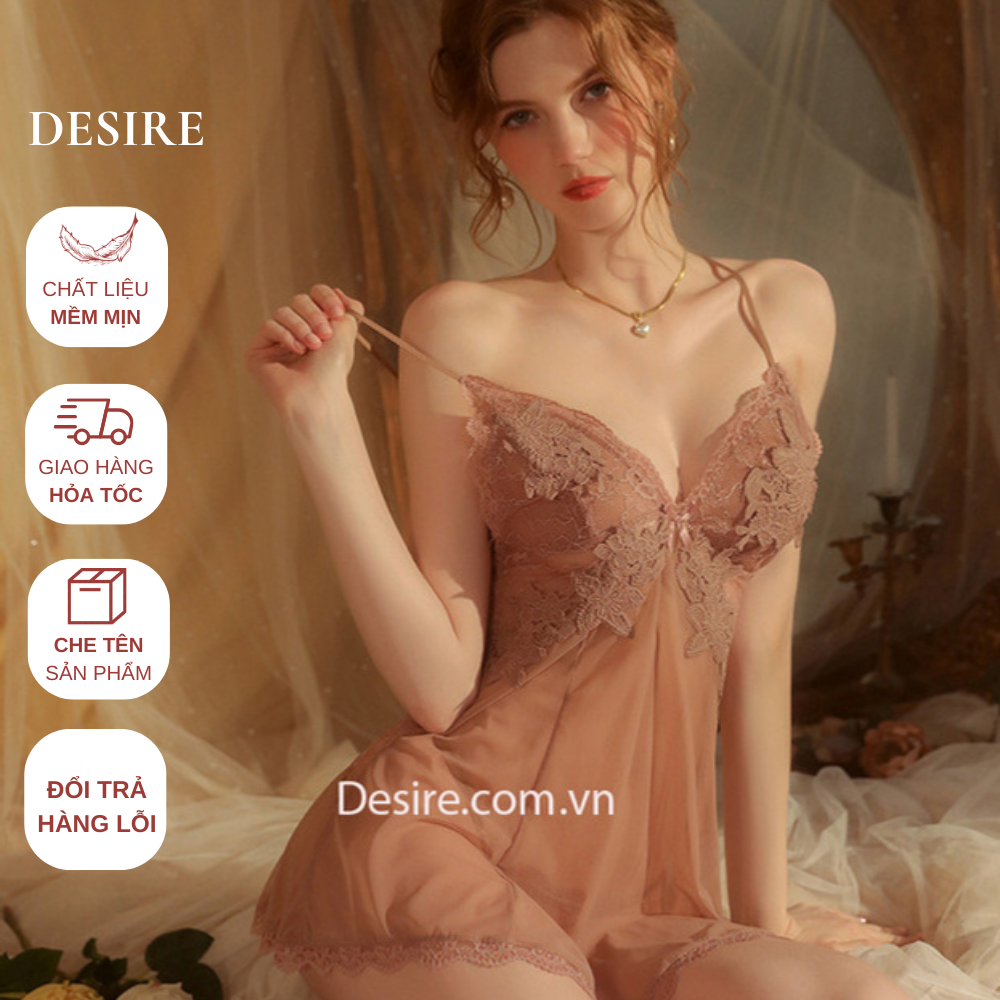 Váy ngủ ren phối hoa xuyên thấu sexy cao cấp kèm quần chip VN-1899