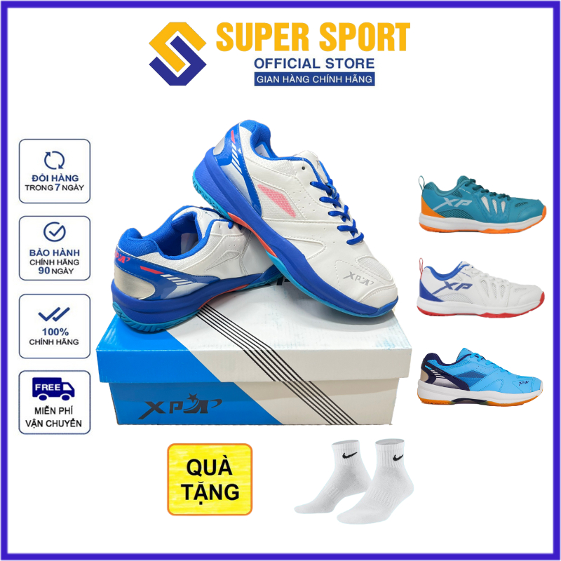 Giày bóng chuyền, Giày cầu lông XP CL05 nam nữ chính hãng màu trắng tặng kèm tất dệt kim - Đế kép chơi sân bê tông tốt