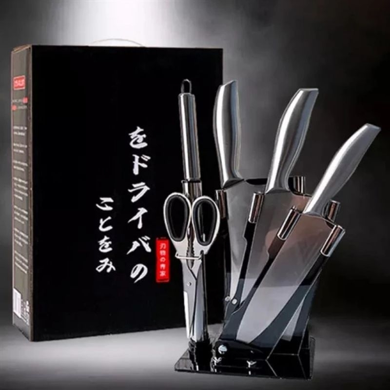 Bộ Dao Inox 6 Món SEKI Nhật Cao Cấp - Bộ dao 6 món nhà bếp kèm khay đựng tiện dụng
