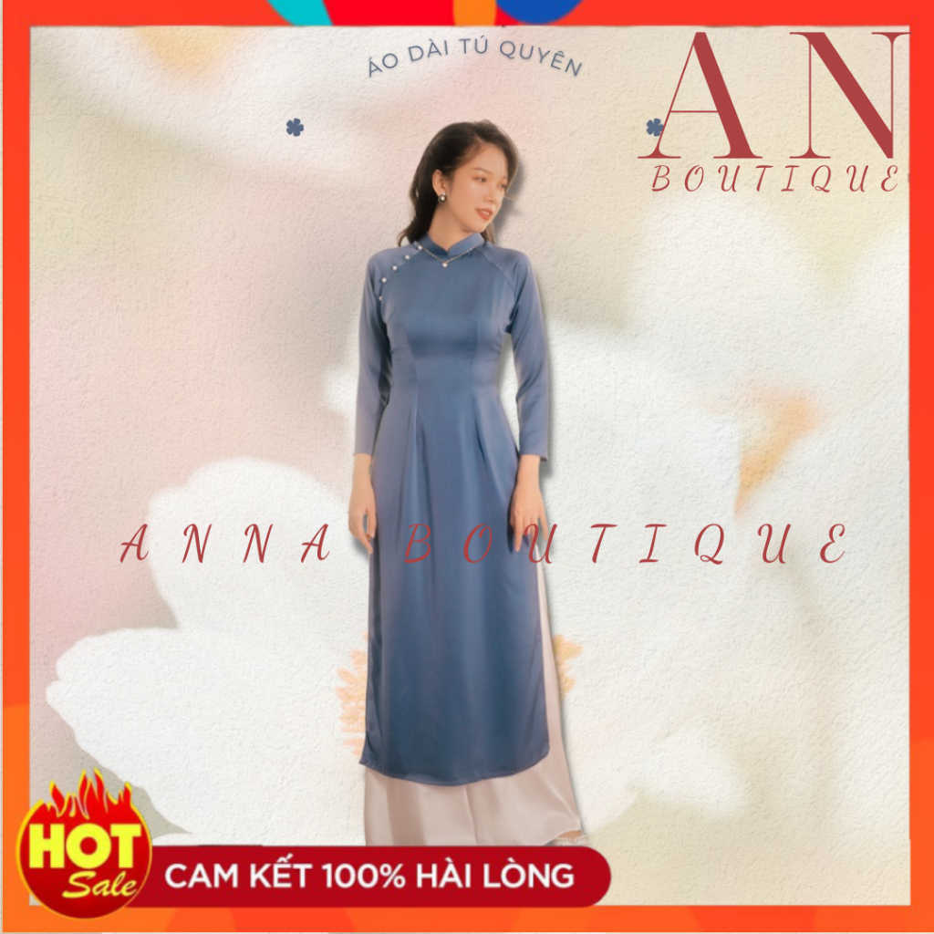 Áo dài Truyền thống Tú Quyên , áo dài 2 tà cổ 2,5cm tròn chất liệu lụa siêu đẹp MAD444 - Anna Boutique