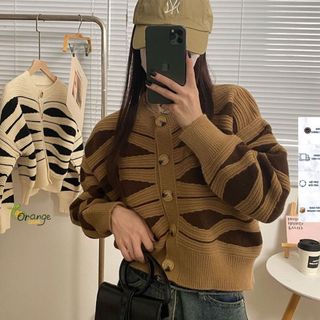 Áo Khoác Len Cardigan Dệt Kim Tay Dài From Rộng Phối Vằn Ngựa  Mẫu Hot 2024 Hàng Qccc Siêu Xinh Orangecloset