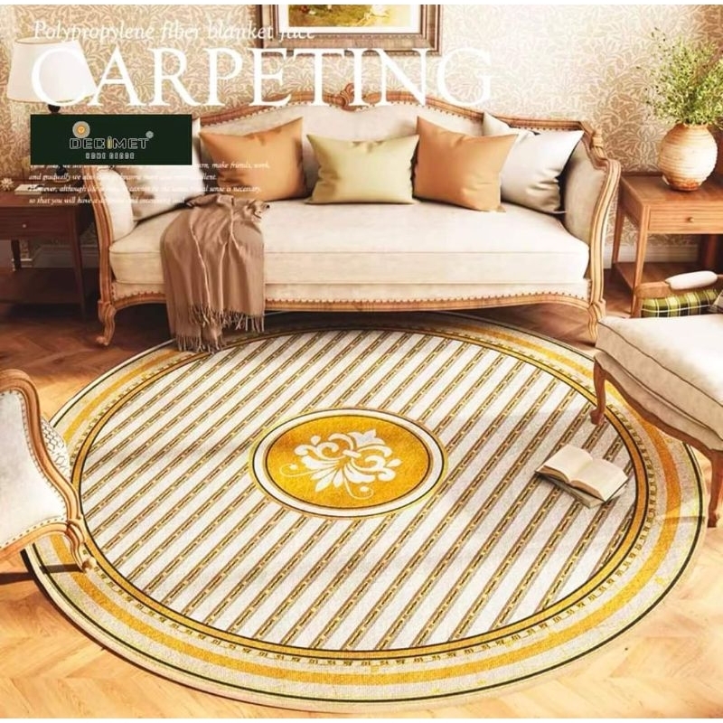 Thảm tròn lông cừu mềm mướt dùng để trang trí deco phòng, đường kính 1m