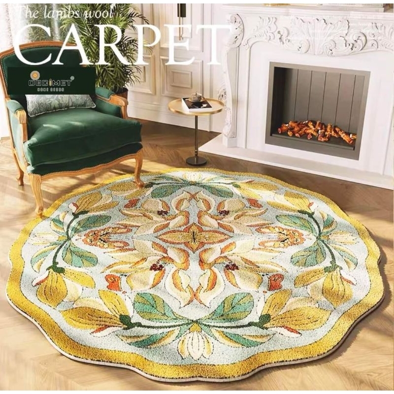 Thảm tròn lông cừu mềm mướt dùng để trang trí deco phòng, đường kính 1m