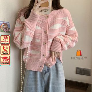 Áo Khoác Len Dệt Kim Dày Dặn Mềm Mịn Cổ Tròn Tay Dài Phối Vằn Ngựa Màu Hàng Qccc Phù Hợp Với Mọi Lứa Tuổi Shopquacam
