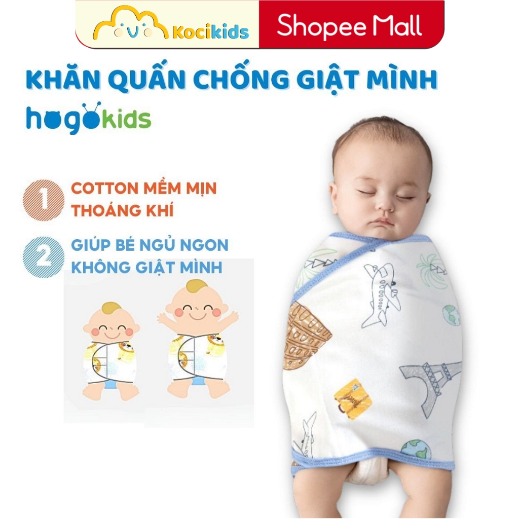 Khăn Quấn Bé Sơ Sinh Chống Giật Mình, Vải Cotton Mềm Mịn Thoáng Khí KT 35x80cm