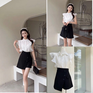 SET ÁO VOAN TRẮNG  CỔ YẾM TẦNG BÈO CHÂN VÁY NHÚN RÚT