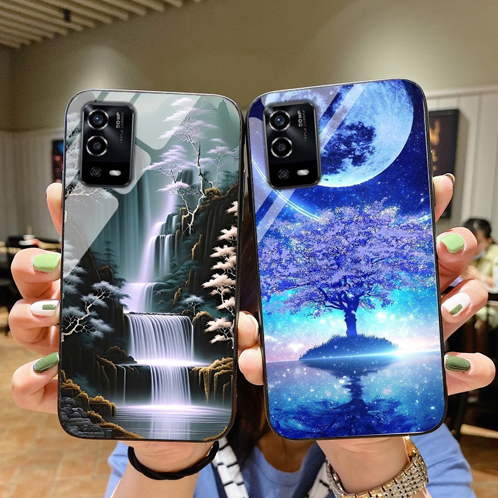 Ốp điện thoại mặt kính oppo a55 4g / oppo a55 5g in hình hoa phong cảnh đẹp