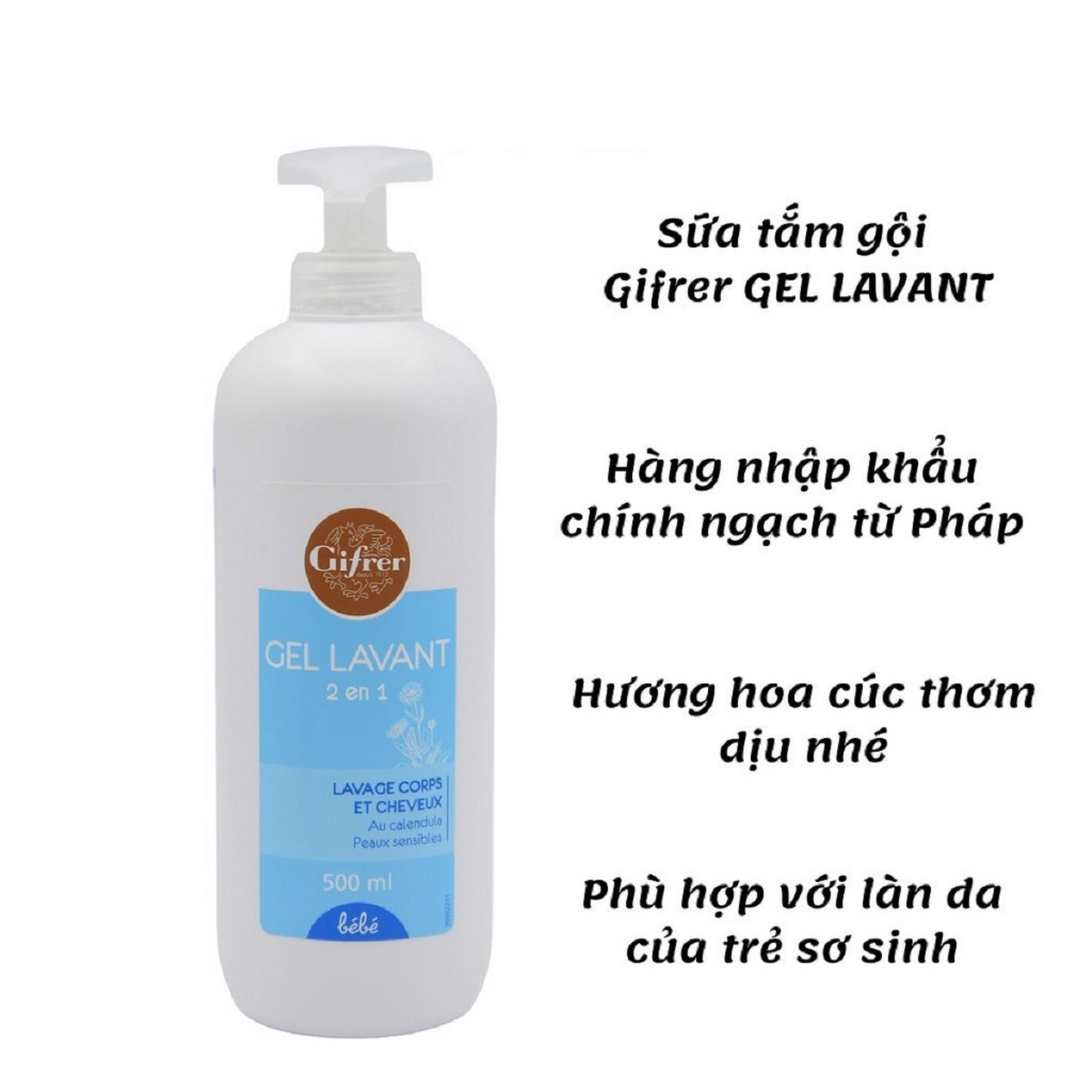 Sữa tắm gội cho bé GIFRER Gel LavanI 2 trong 1 - Chai 500ml