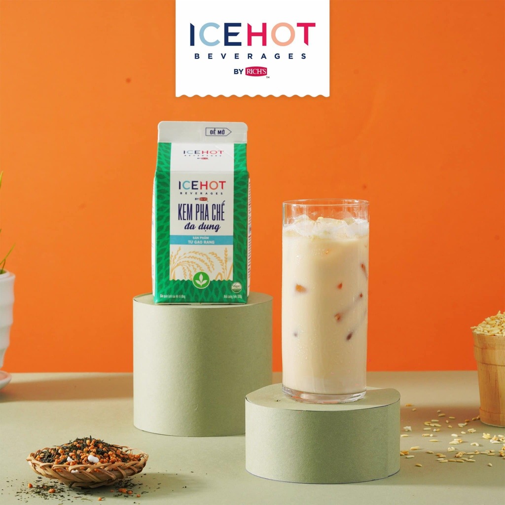 Kem Rich Béo Gạo Rang ICEHOT hộp 500g - Bí Quyết Làm Món Trà Gạo Rang Chuẩn Ngon