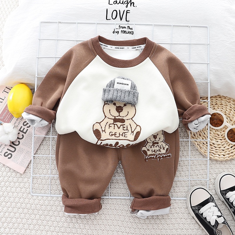 Set Bộ Quần Áo Nỉ Cao Cấp Dày Dặn Ấm Cho Bé Trai, Bé Gái Mùa Thu Đông Lạnh Nhà CAFE_BABY102