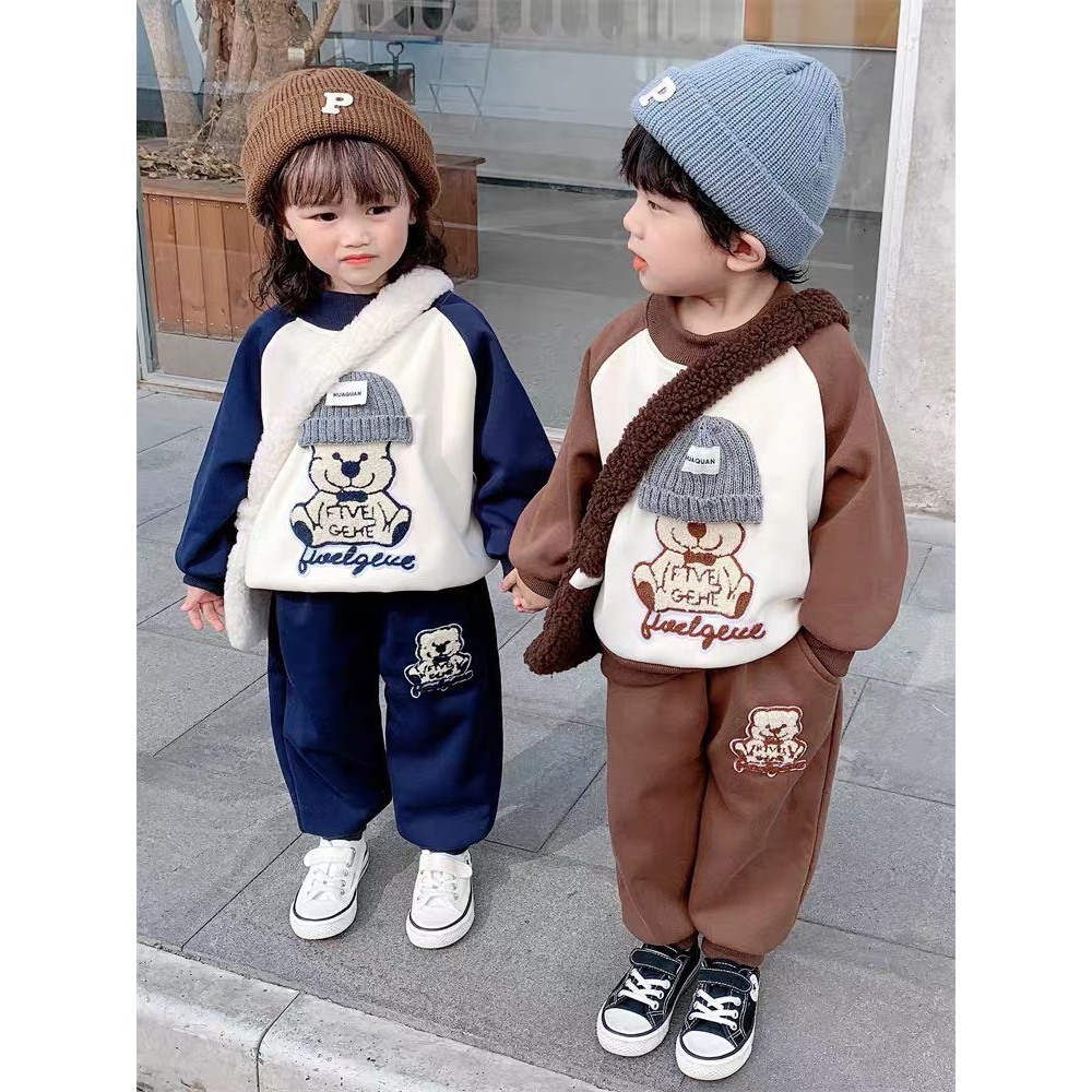 Set Bộ Quần Áo Nỉ Cao Cấp Dày Dặn Ấm Cho Bé Trai, Bé Gái Mùa Thu Đông Lạnh Nhà CAFE_BABY102
