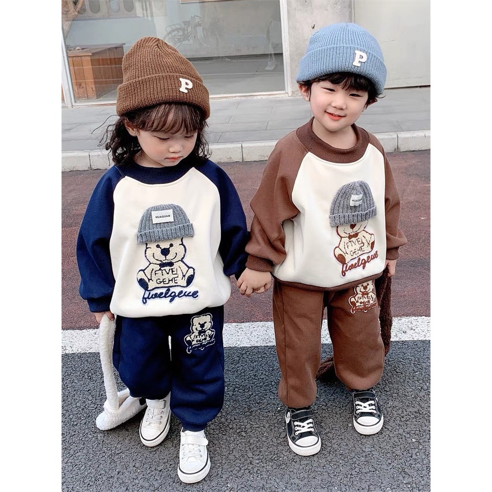 Set Bộ Quần Áo Nỉ Cao Cấp Dày Dặn Ấm Cho Bé Trai, Bé Gái Mùa Thu Đông Lạnh Nhà CAFE_BABY102