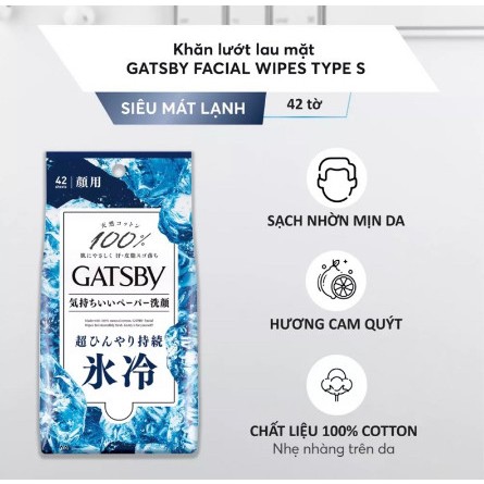 Khăn giấy ướt Gatsby hàng chính hãng nhập khẩu 42 tờ