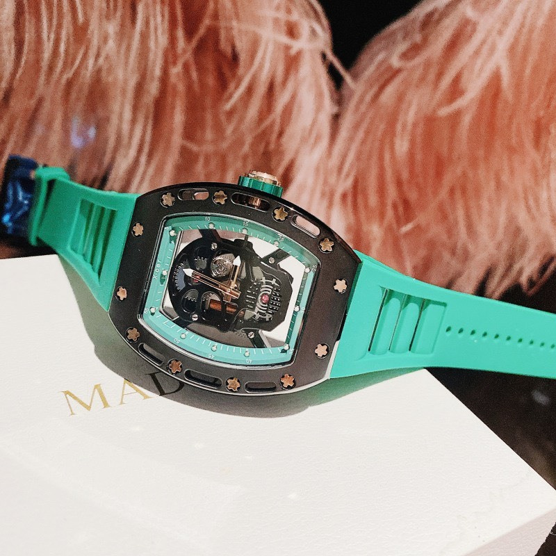 Đồng Hồ Nam Auth X-cer B0619 Green Skull Automatic, Dây Silicon , Size 43mm