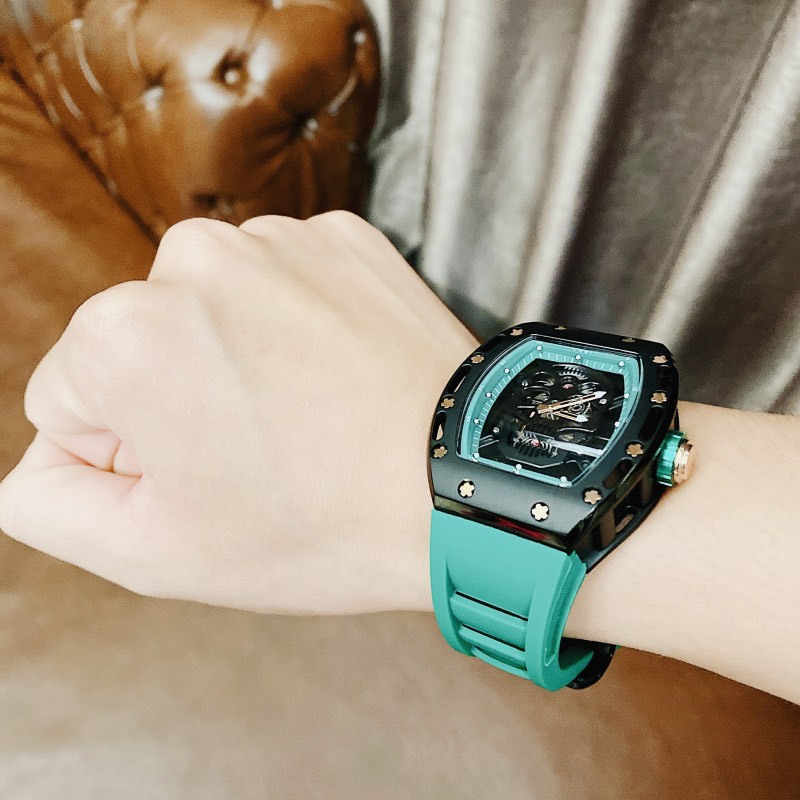 Đồng Hồ Nam Auth X-cer B0619 Green Skull Automatic, Dây Silicon , Size 43mm