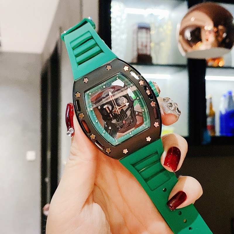 Đồng Hồ Nam Auth X-cer B0619 Green Skull Automatic, Dây Silicon , Size 43mm