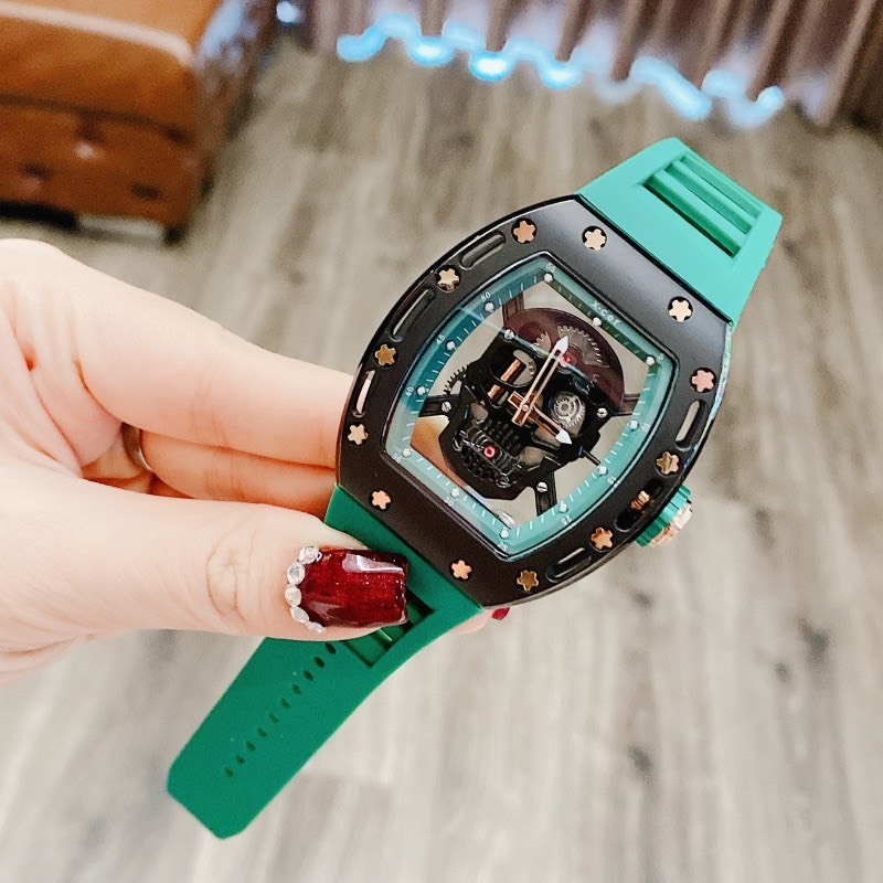 Đồng Hồ Nam Auth X-cer B0619 Green Skull Automatic, Dây Silicon , Size 43mm