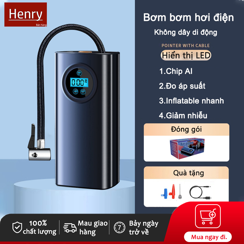 Henry Bơm bơm hơi điện Bơm bơm hơi di động với màn hình LED cho xe ô tô, xe máy và xe điện sử dụng