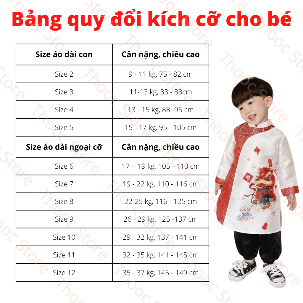 Áo dài Tết cho bé trai Lân trống chất liệu nhung tăm hàn cao cấp từ 9-37 kg, Áo dài cách tân cho bé xẻ tà 2 màu đỏ/vàng