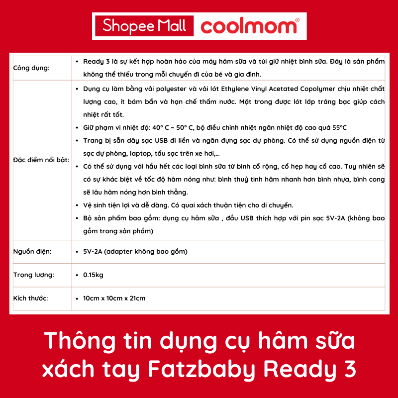 Dụng cụ hâm sữa xách tay Fatzbaby Ready 3 FB3103SL