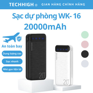 Sạc dự phòng 20000mah  WP161,  pin tích điện thiết kế nhỏ gọn đèn lead hiển thị phần trăm pin kèm cáp sạc TECHHIGH