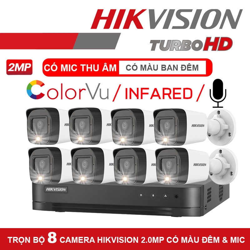 Bộ Camera giám sát HIKVISION 5/6/7/8 mắt 2.0MP, FHD 1080P, Ổ cứng HDD, Đầy đủ phụ kiện, BH 24 THÁNG