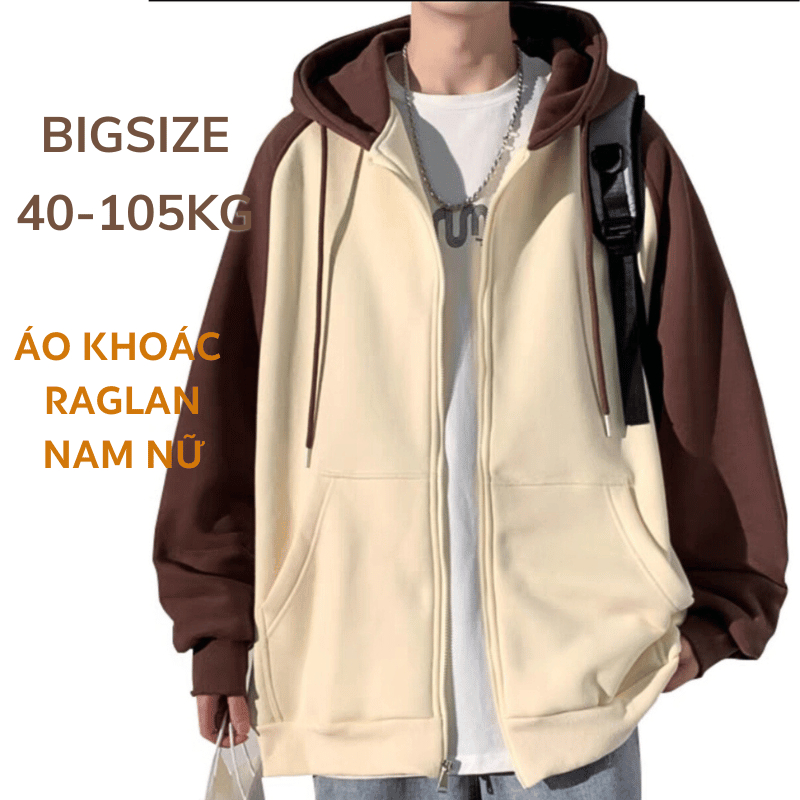 BIGSIZE 40-105kg Nam Nữ Áo khoác Raglan thời trang nón to, form rộng unisex