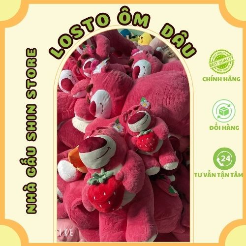 Gấu losto ôm trái dâu, gấu dâu ngồi ôm trái dâu, gấu bông gấu dâu ôm quả dâu lông mịn hàng cực xinh, siêu cute