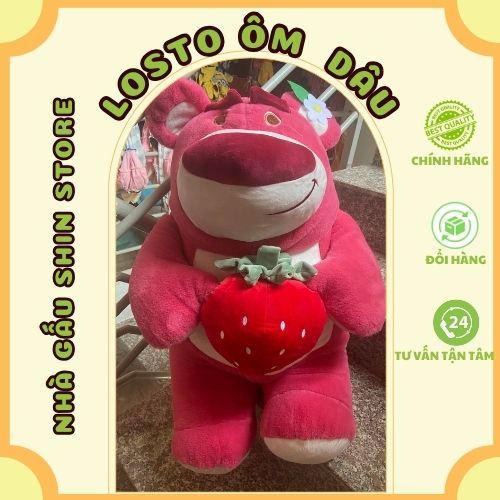 Gấu losto ôm trái dâu, gấu dâu ngồi ôm trái dâu, gấu bông gấu dâu ôm quả dâu lông mịn hàng cực xinh, siêu cute