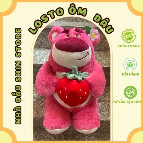 Gấu losto ôm trái dâu, gấu dâu ngồi ôm trái dâu, gấu bông gấu dâu ôm quả dâu lông mịn hàng cực xinh, siêu cute