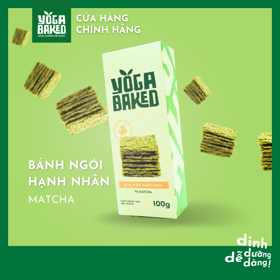 Bánh ngói hạnh nhân vị matcha - Yoga Baked - Bánh quy trà xanh cao cấp, bánh ăn kiêng, ăn vặt phù hợp tập luyện gym keto