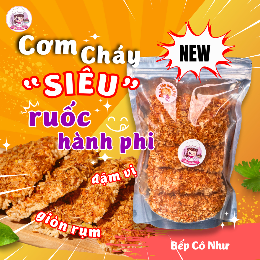 Cơm cháy ruốc hành phi Siêu ngon giòn rụm - Loại cay vừa - túi 250g | Đồ ăn vặt Bếp Cô Như