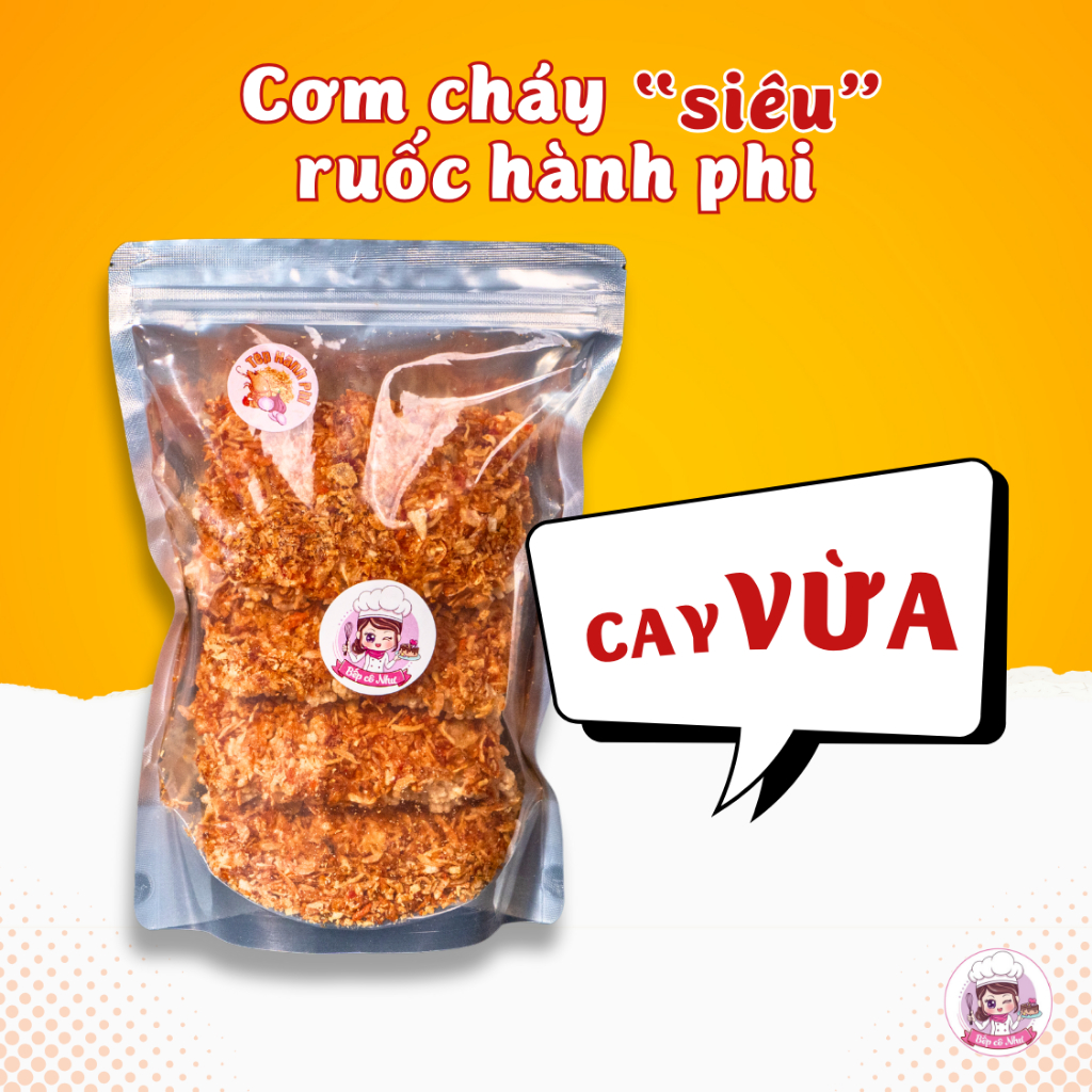 Cơm cháy ruốc hành phi Siêu ngon giòn rụm - Loại cay vừa - túi 250g | Đồ ăn vặt Bếp Cô Như