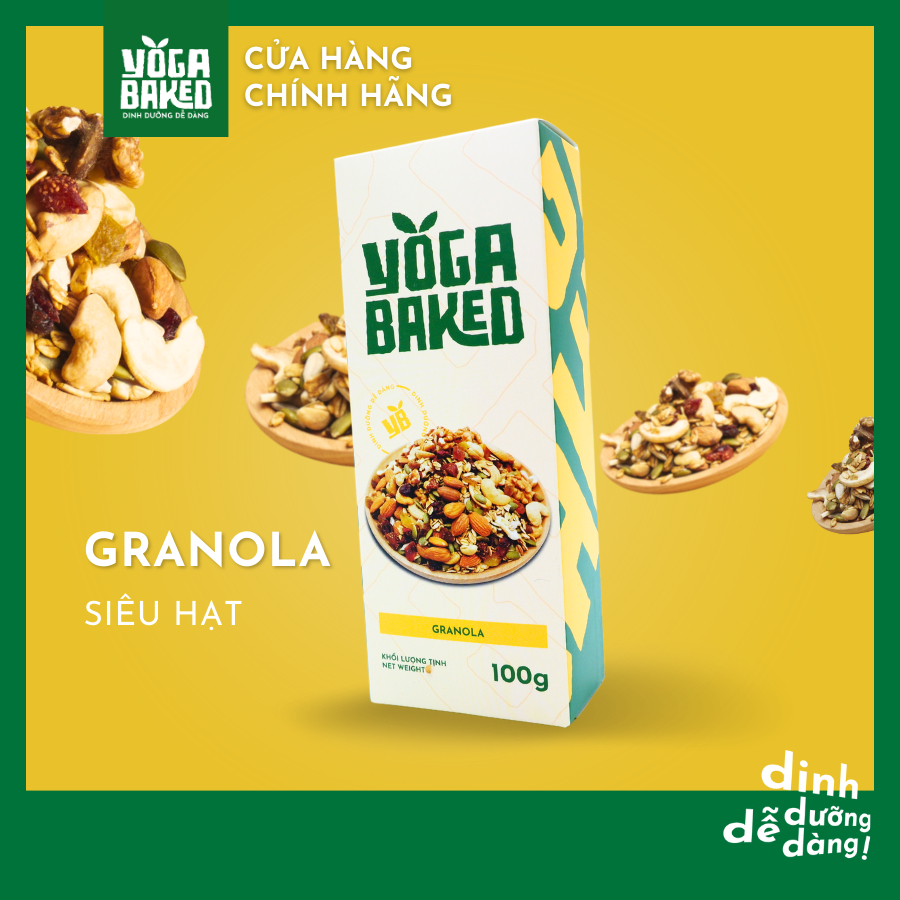 Granola siêu hạt dinh dưỡng loại cao cấp - Yoga Baked - Ngũ cốc giảm cân vị thảo mộc, mix hạt óc chó, dâu tây