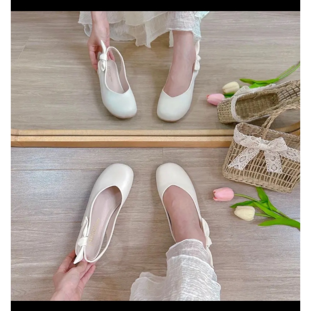 Giày nữ - sandal mũi tròn thắt nơ hậu đế dẻo cao 3cm SDLA851
