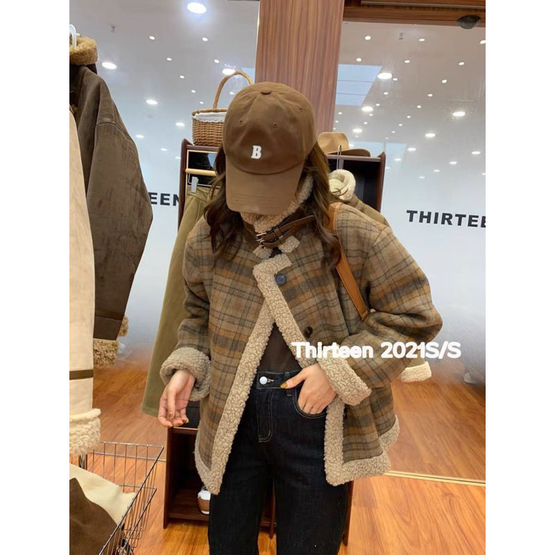 Áo khoác kẻ caro lông cừu siêu dày siêu sang phối màu kẻ nâu hàng QC cao cấp