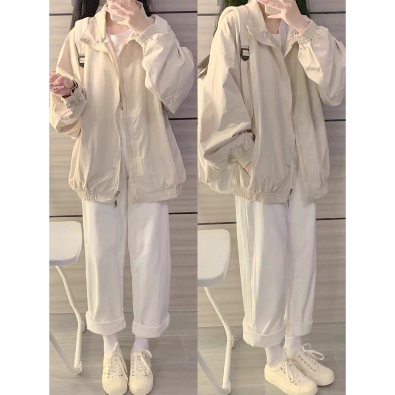 Áo khoác trơn kaki form thụng bo gấu free size
