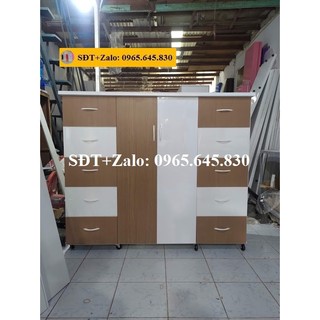 Tủ Nhựa Đài Loan Trẻ Em Cao 1m25 Ngang 1m45 Màu Trắng & Óc Chó 049