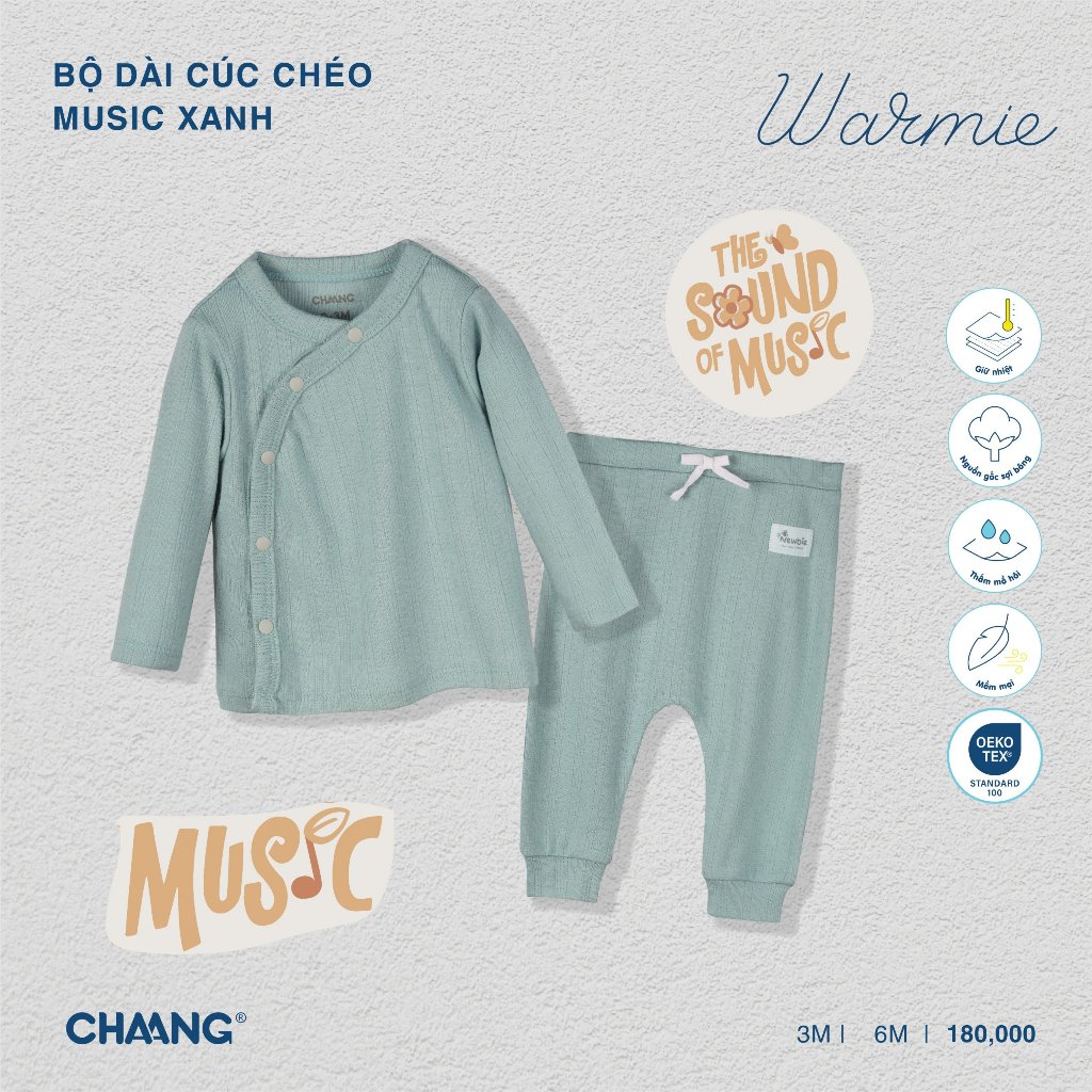 [CHÍNH HÃNG] Bộ quần áo dài tay sơ sinh chất liệu cotton thu đông họa tiết music Chaang