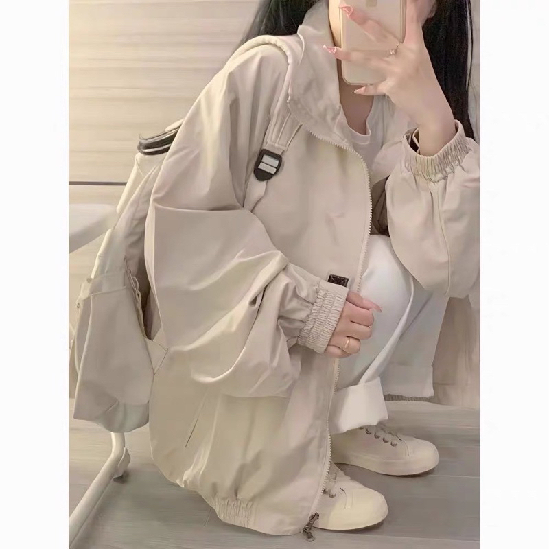 Áo khoác trơn kaki form thụng bo gấu free size
