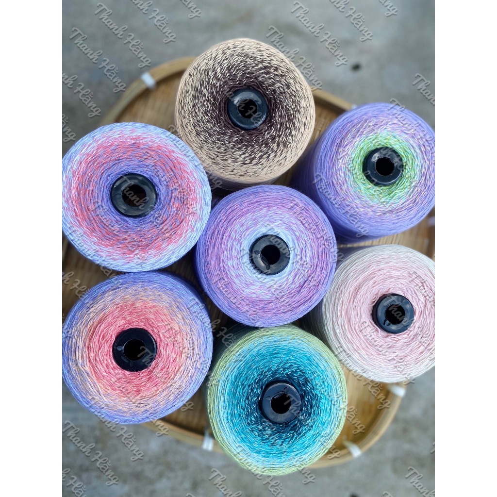 Sợi cầu vồng cotton, sợi cotton 100% đan móc áo hè 300g