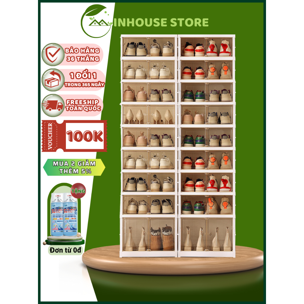 Tủ giày gấp gọn Ginhouse store 36 đôi 9104-8-1G chất liệu nhựa PP cao cấp cửa trong suốt sang trọng, Hộp Giày, Tủ giày | BigBuy360 - bigbuy360.vn