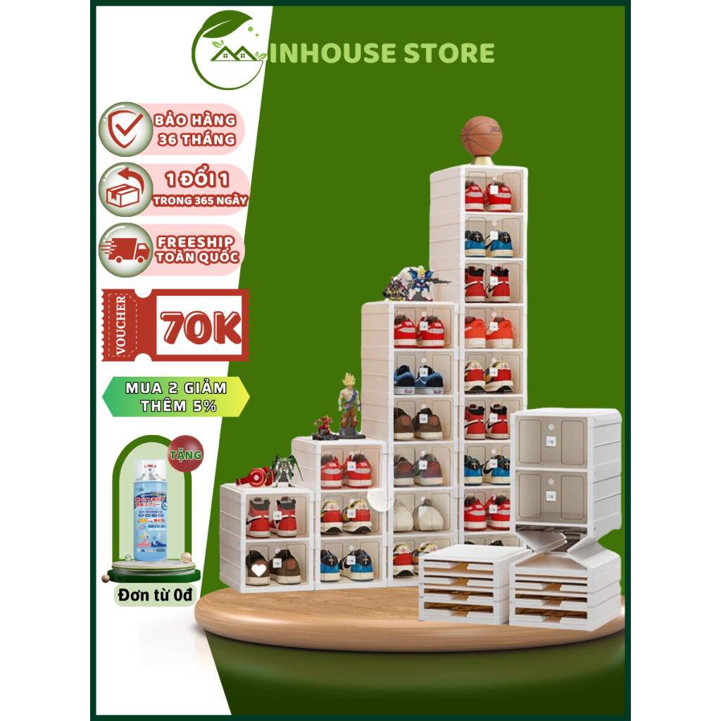 Tủ giày gấp gọn Ginhouse 9 tầng 9101-1 chất liệu nhựa PP cao cửa trong suốt sang trọng, Giá đựng giày, kệ giày thông min | BigBuy360 - bigbuy360.vn