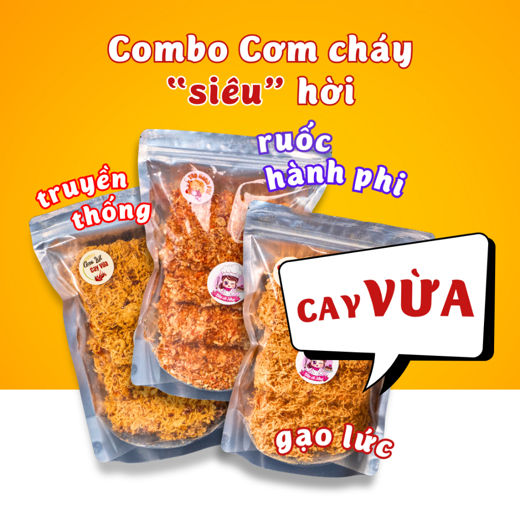 Combo Siêu Cuồng cơm cháy giòn rụm - 3 túi 250g | Đồ ăn vặt Bếp Cô Như