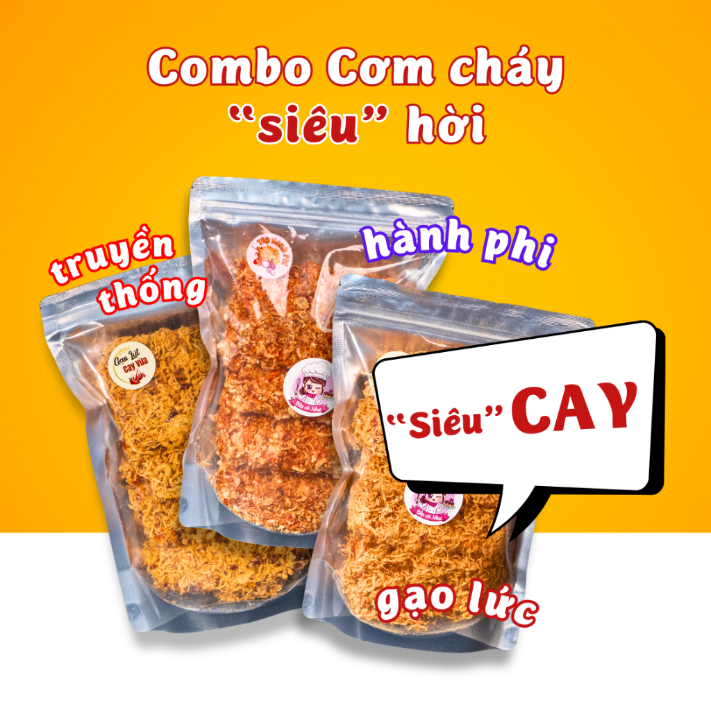 Combo Siêu Cuồng cơm cháy giòn rụm - 3 túi 250g | Đồ ăn vặt Bếp Cô Như