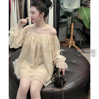 Áo tơ nhũ 2 lớp đính nơ bẹt vai tay dài bo 1023 thaotranshop90 [kèm ảnh thật chụp sàn]