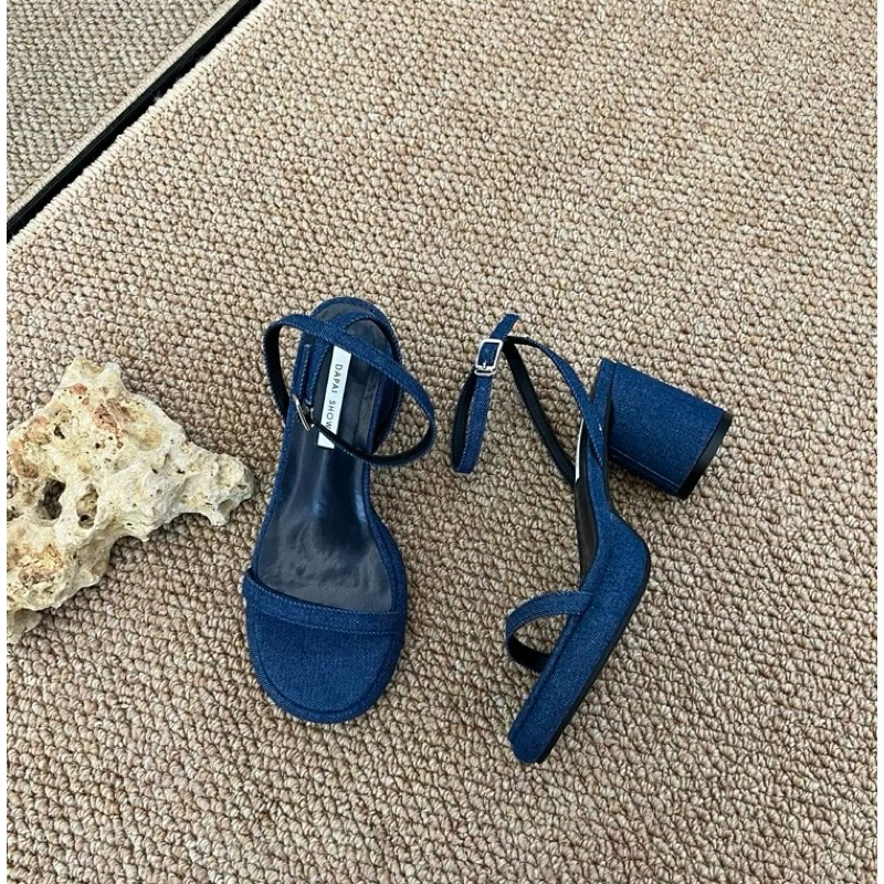 Sandal dây mảnh đế đúp chất liệu denim